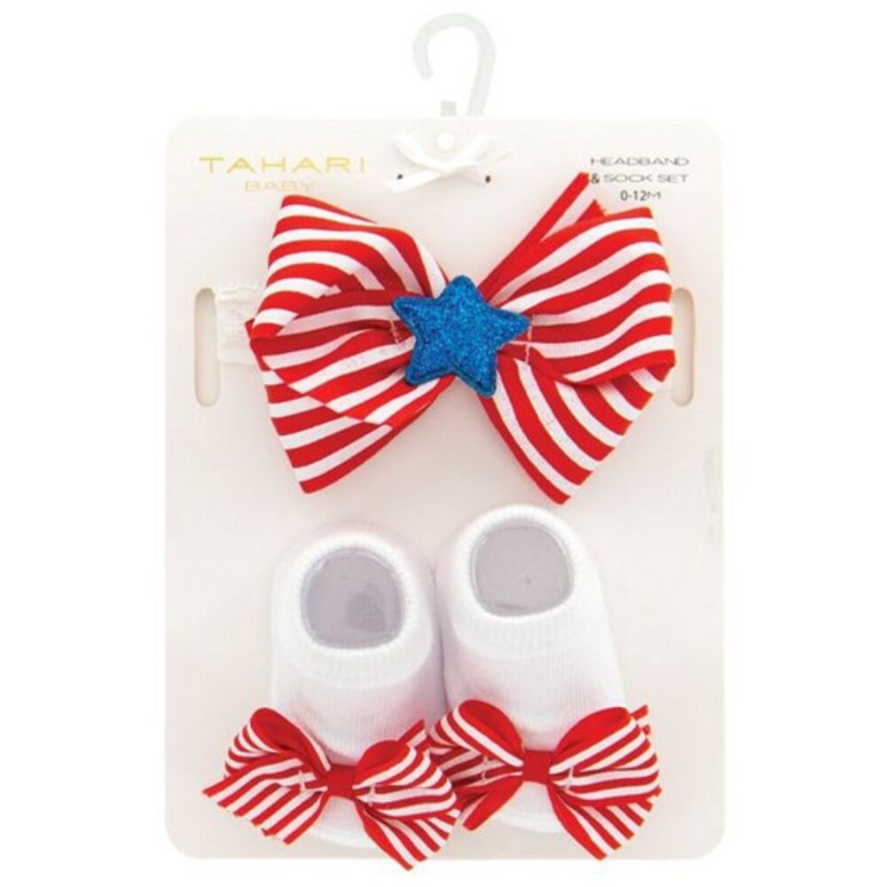 Tahari Americana Baby Headband & Sock Set  0-12 Months Red & White Design NEW